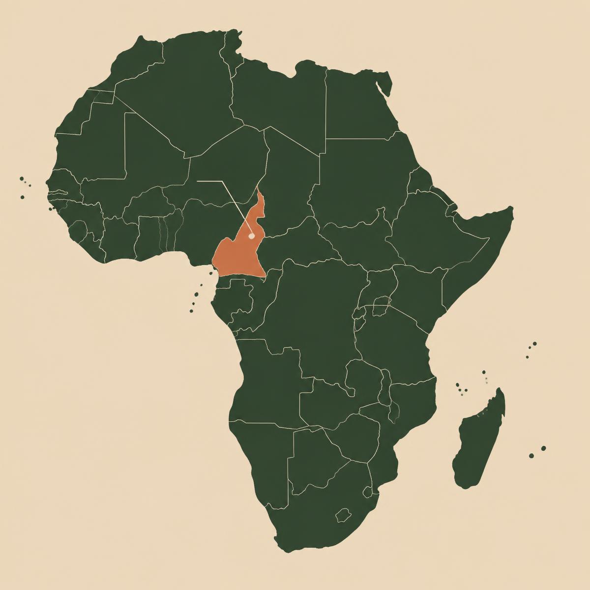 Map of Africa with Cameroon highlighted, where United Action for Children works
